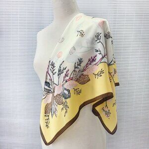 Silk Scarf Large Square Print Shawl Wraps Yellow Blue 27"